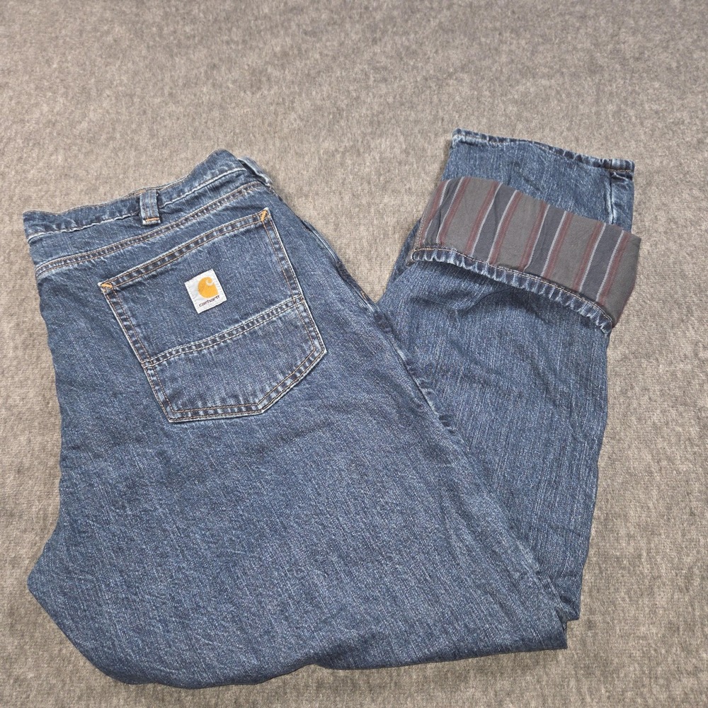 Carhartt Jeans Mens 38x30 Blue Relaxed Fit Flannel Lined Denim Workwear Warm